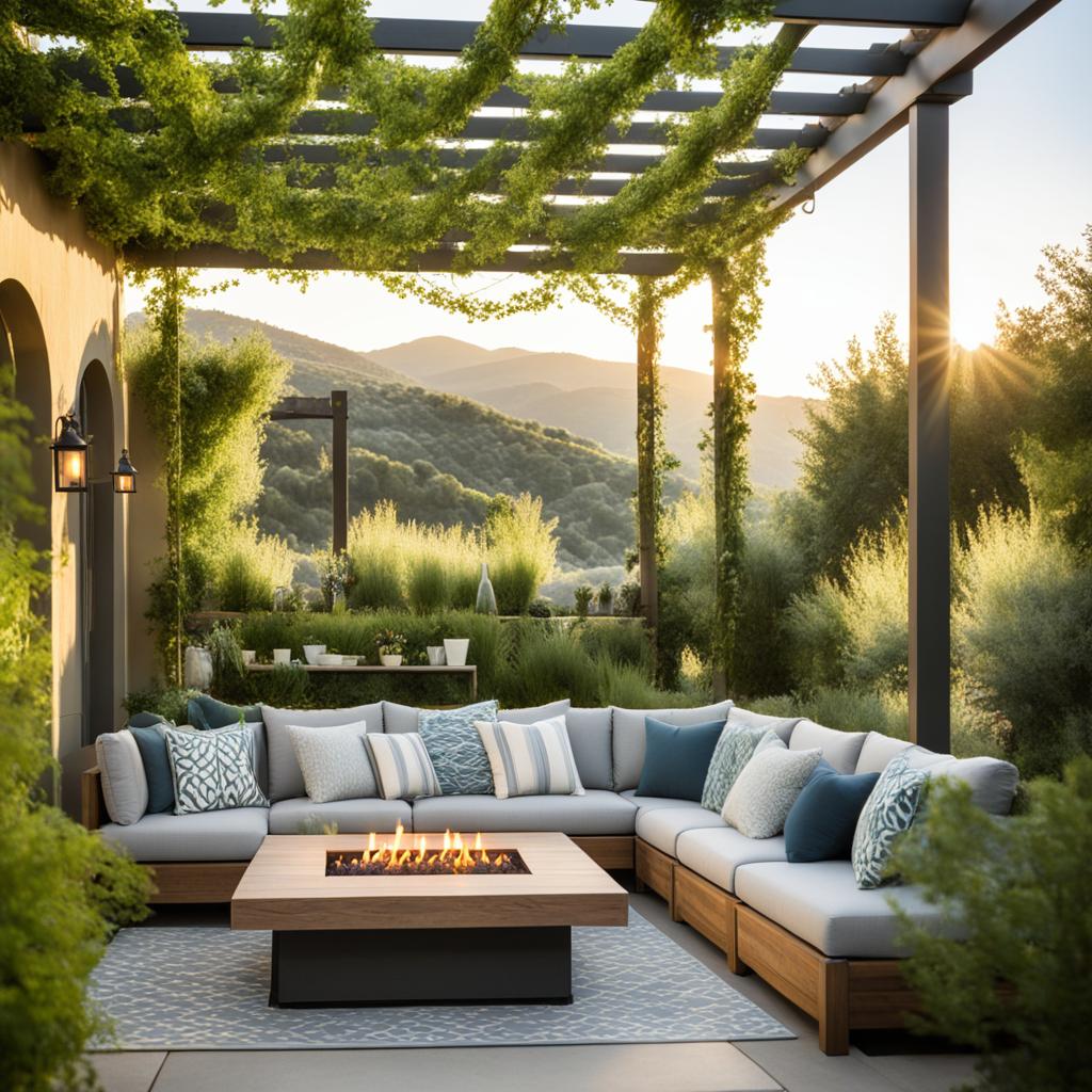 outdoor living room with pergola