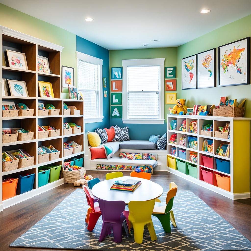 personalized playroom with children's artwork display