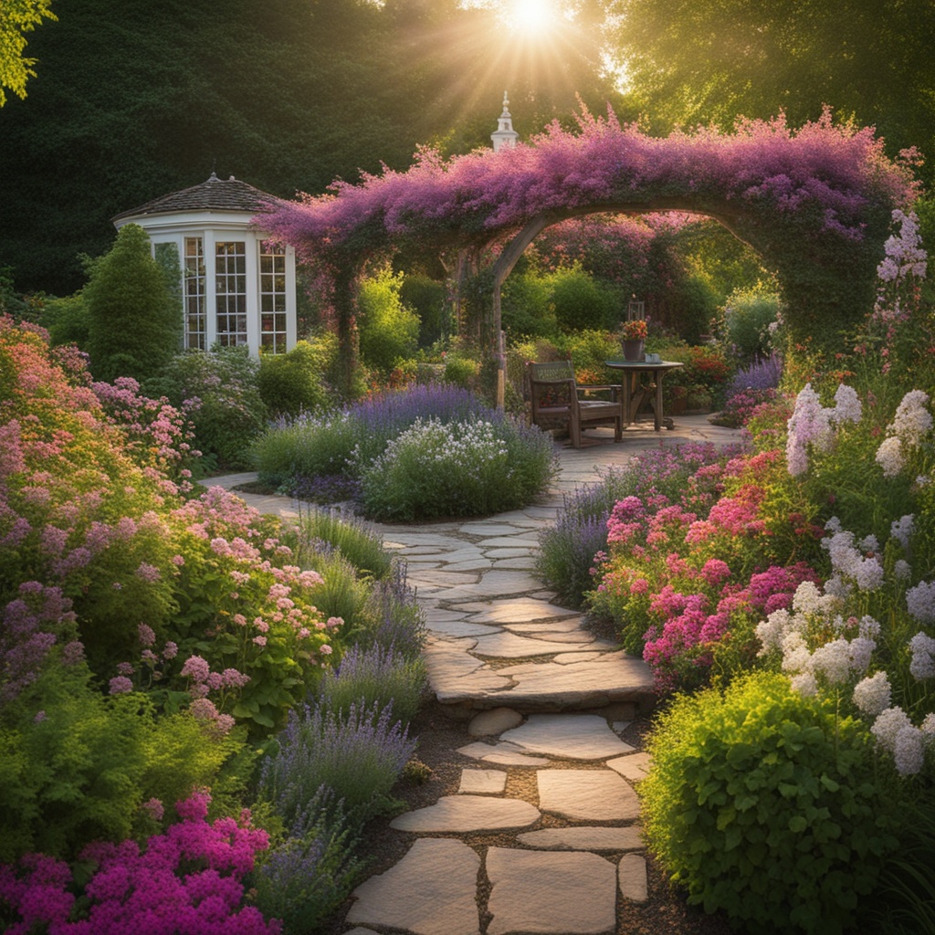 romantic landscaping with flowering shrubs