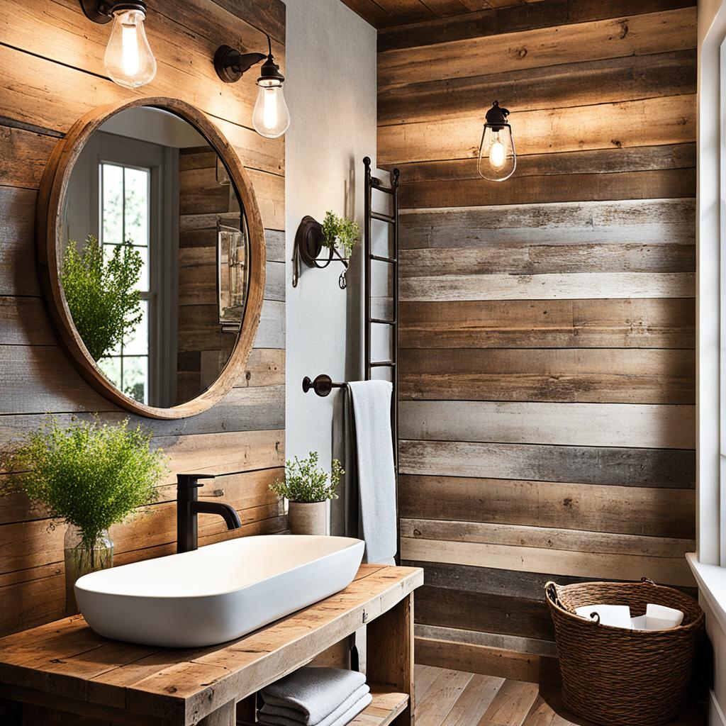 rustic bathroom with wood plank walls