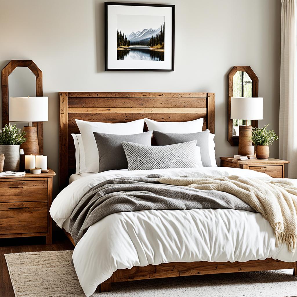 rustic bedroom with natural wood accents