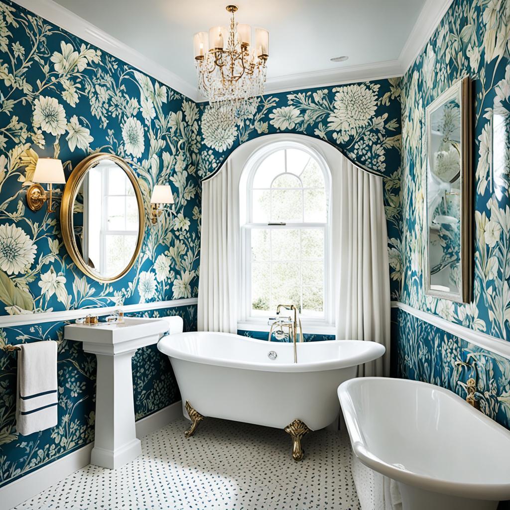 small bathroom wallpaper with large-scale design