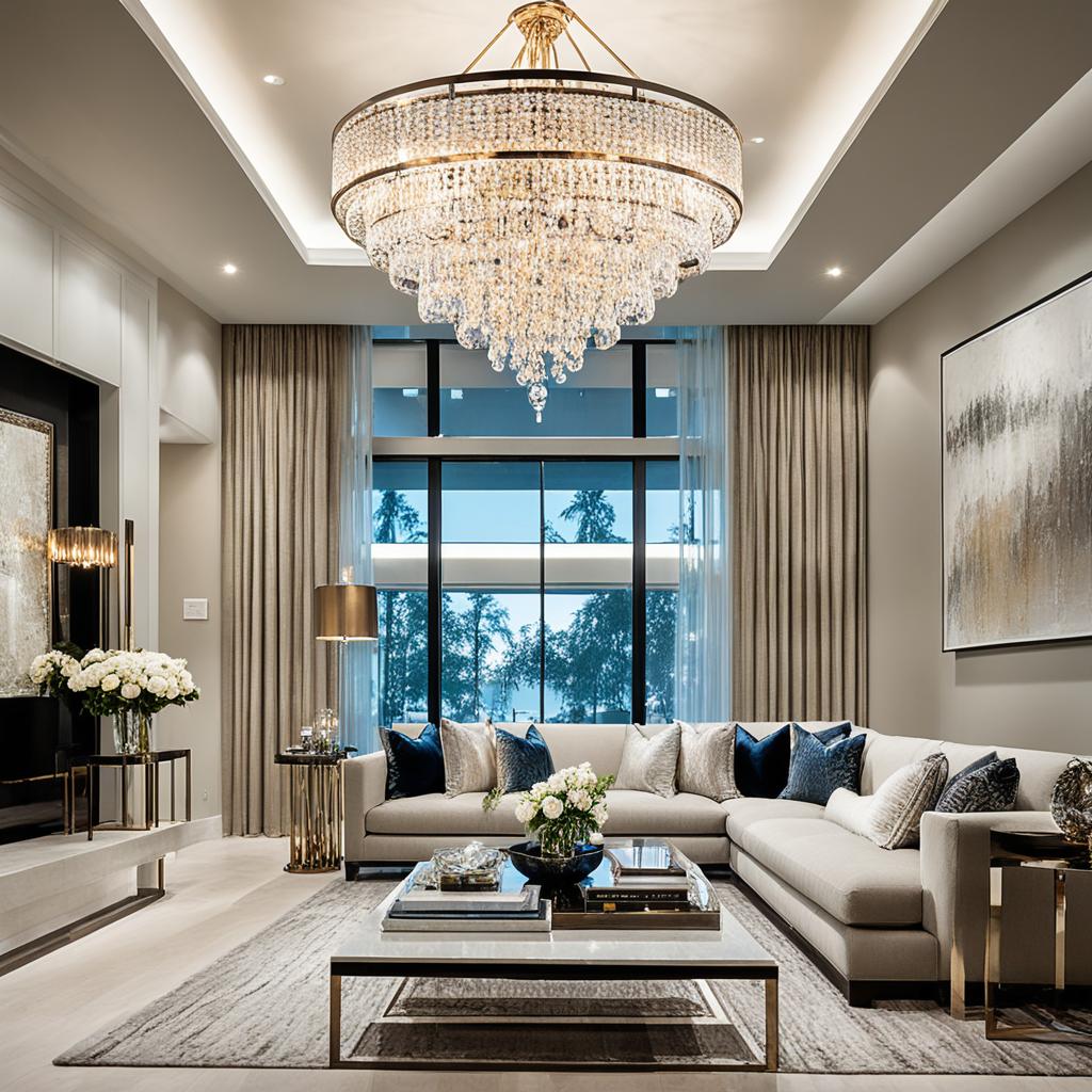 statement lighting fixtures in luxury living room