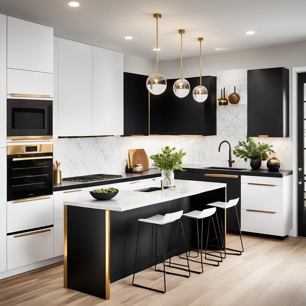 warm metallic accents in a minimalist kitchen design