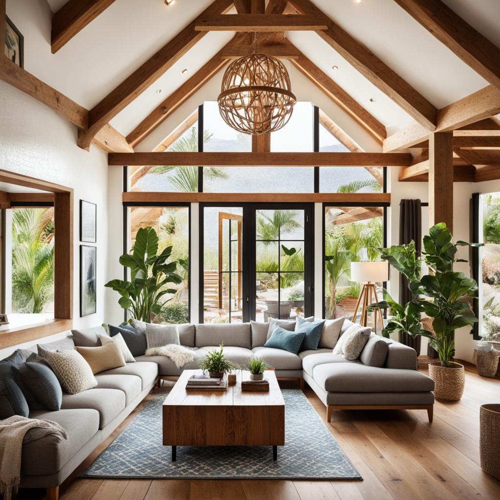 Bungalow interior design with exposed beams