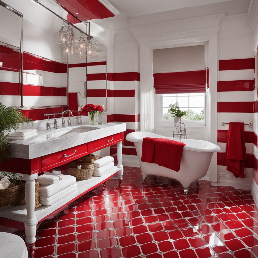 Classic red and white bathroom design