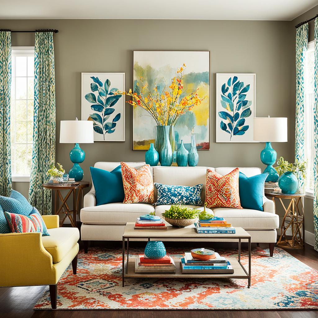 Colorful textiles in living room