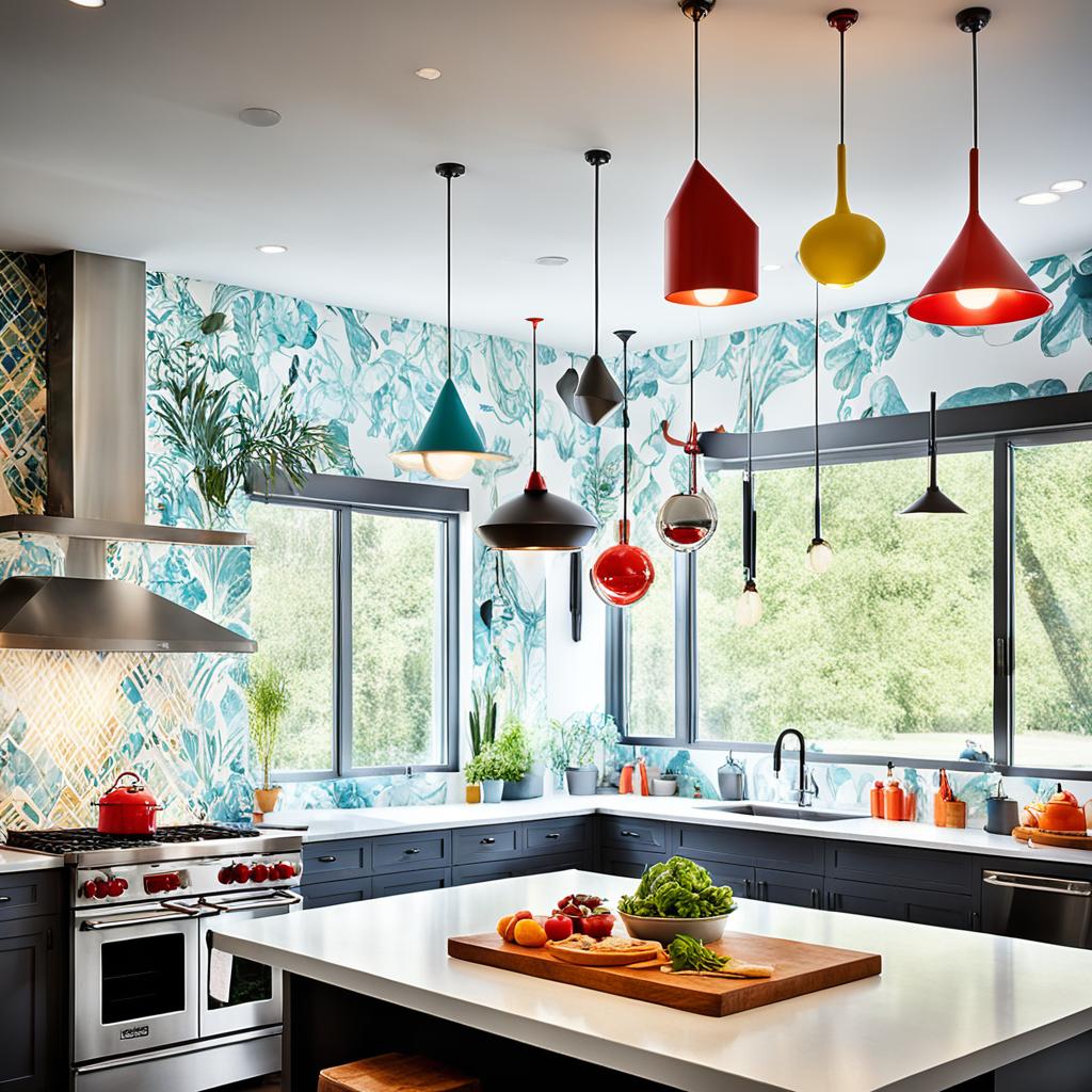 Eccentric kitchen lighting in an offbeat cooking area