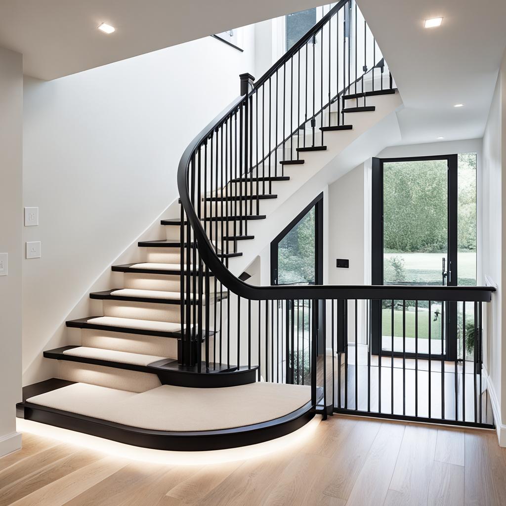 Painted stair railings with carpet runner