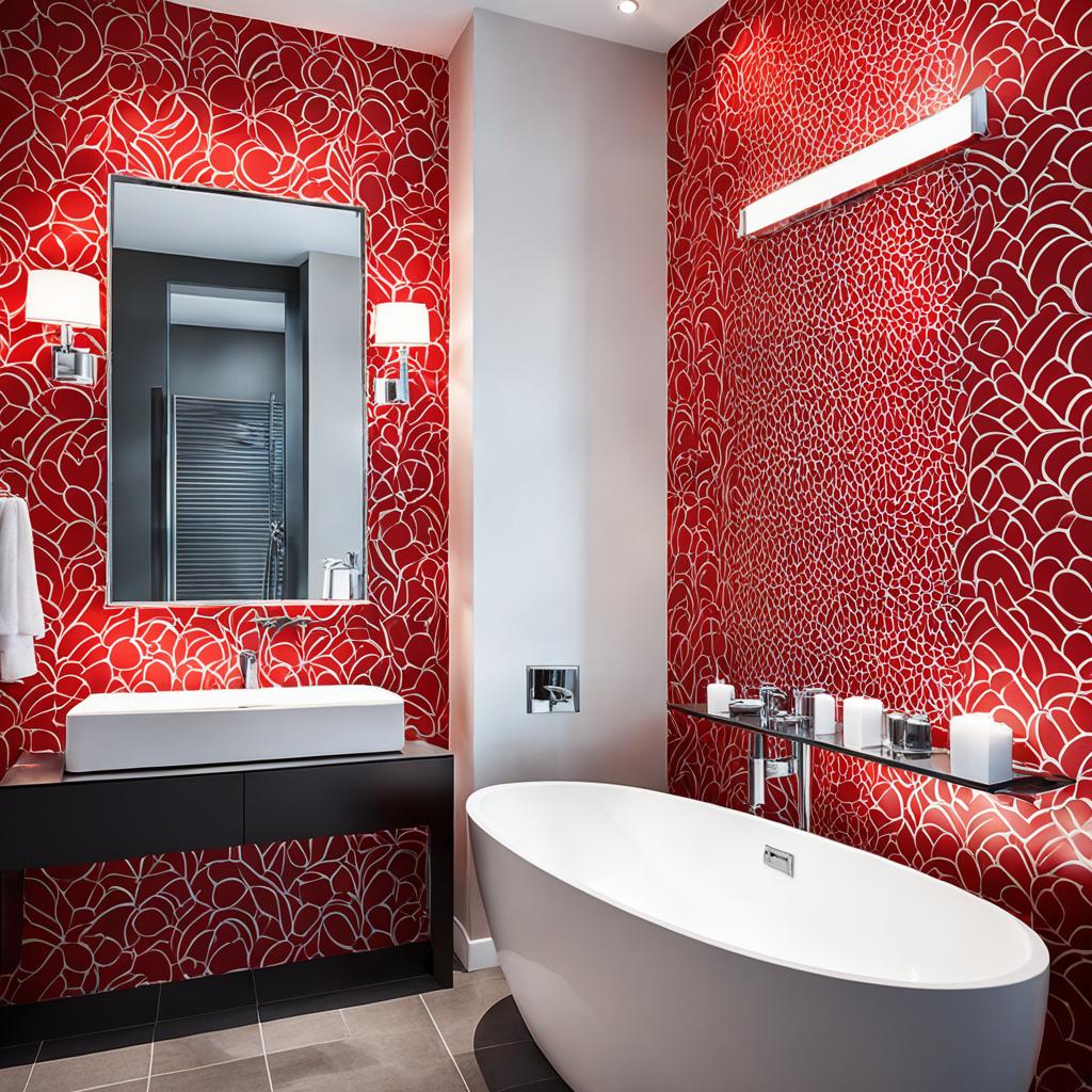 Red bathroom wallpaper