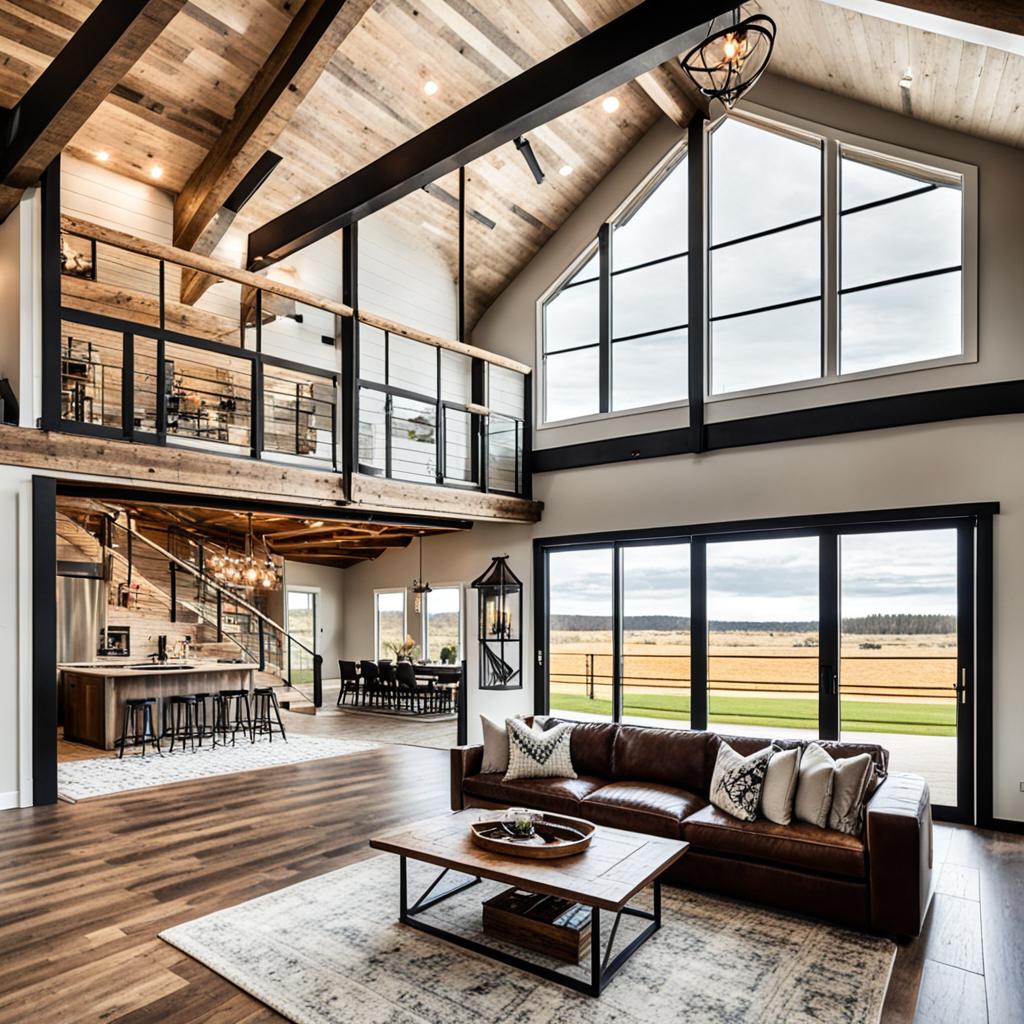 Rustic barndominium interior with sliding barn doors