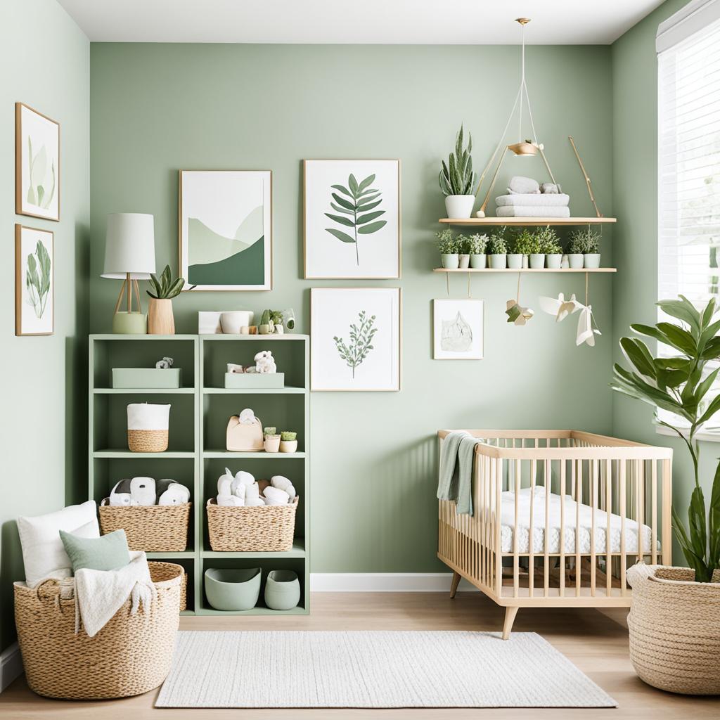 Sage green nursery storage solutions