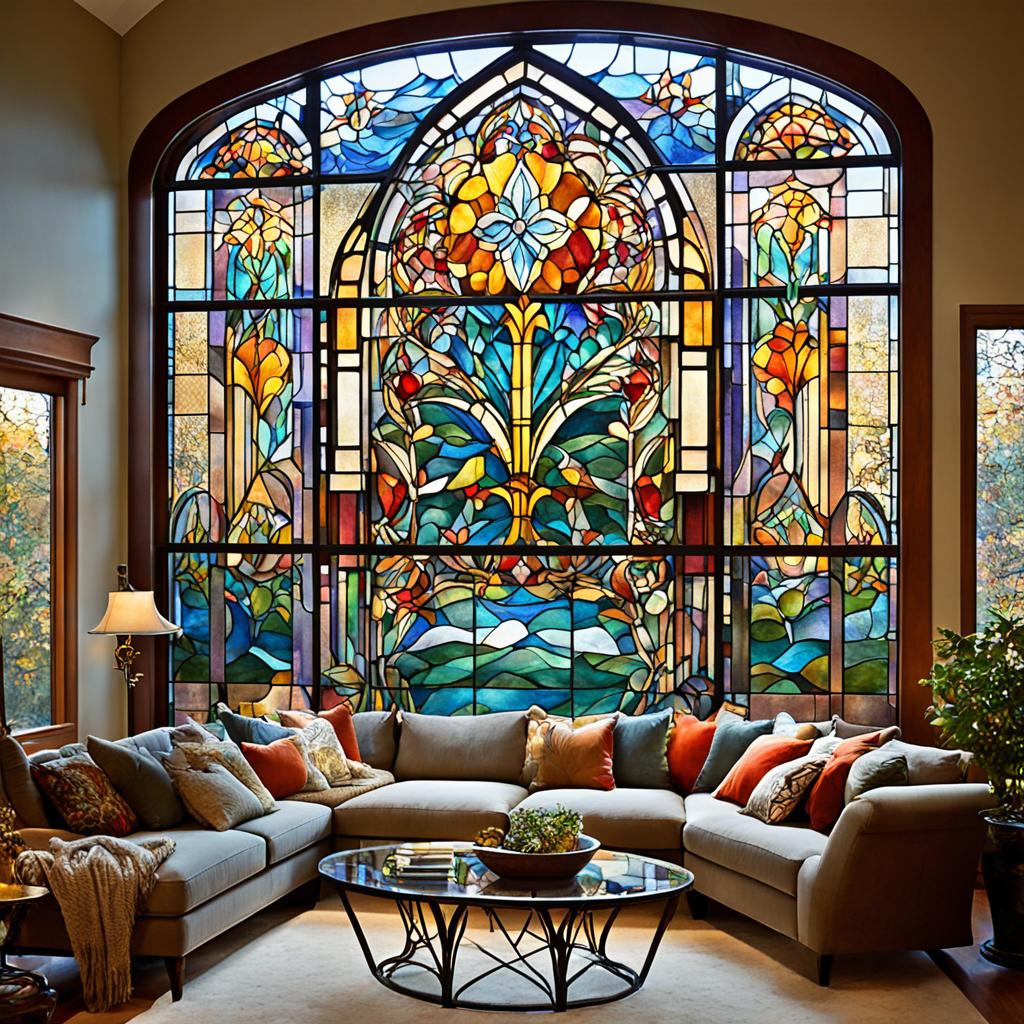 Stained glass window designs in living room