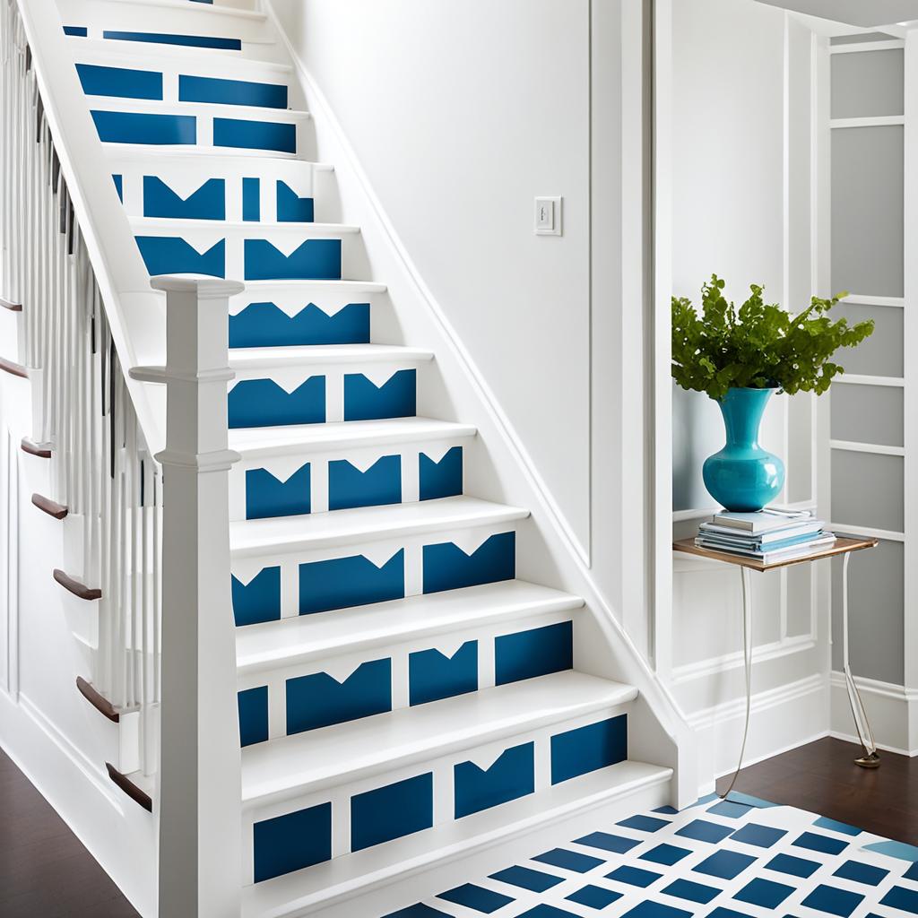 Stenciled stairs with geometric patterns