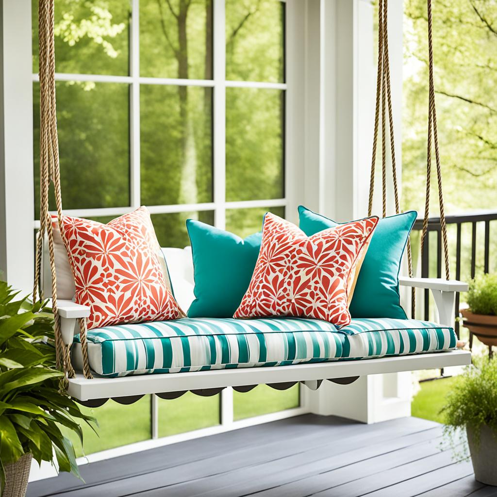 Stylish porch swing with outdoor pillows