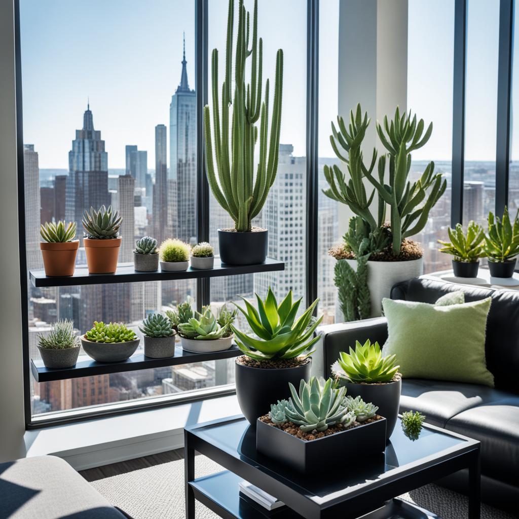 Succulents and cacti in urban home