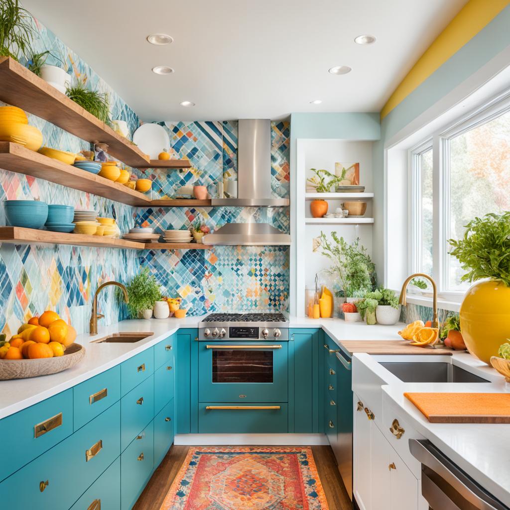 Vibrant colors in eclectic kitchen