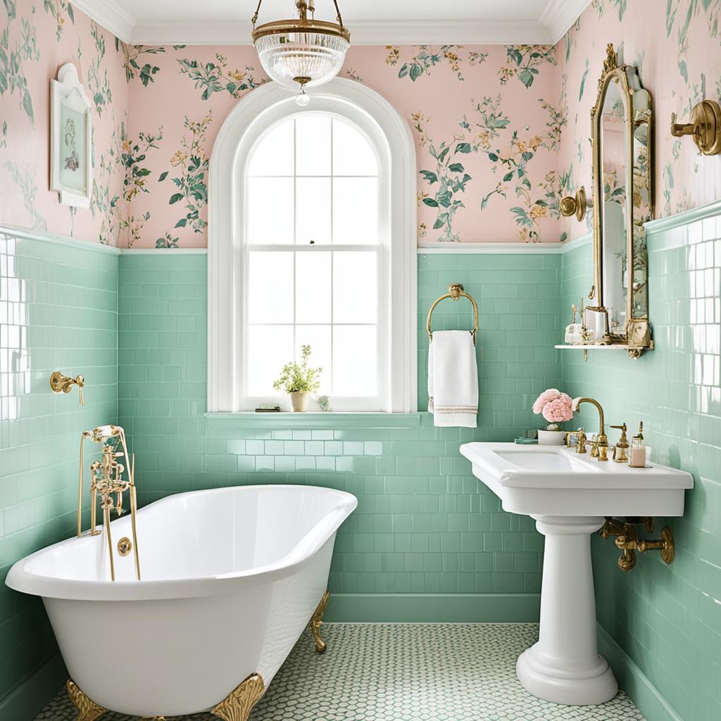 Vintage bathroom with pastel tiles