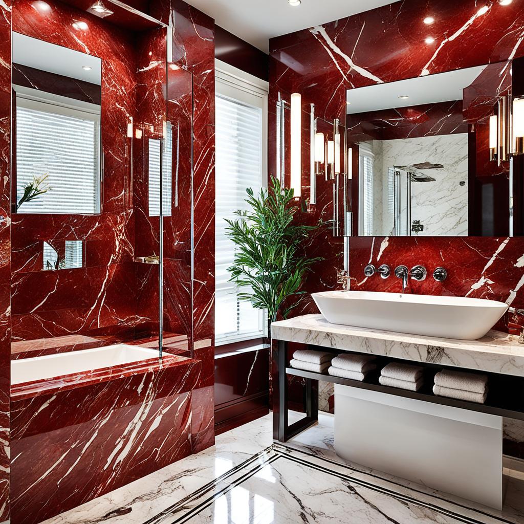 luxurious red marble bathroom