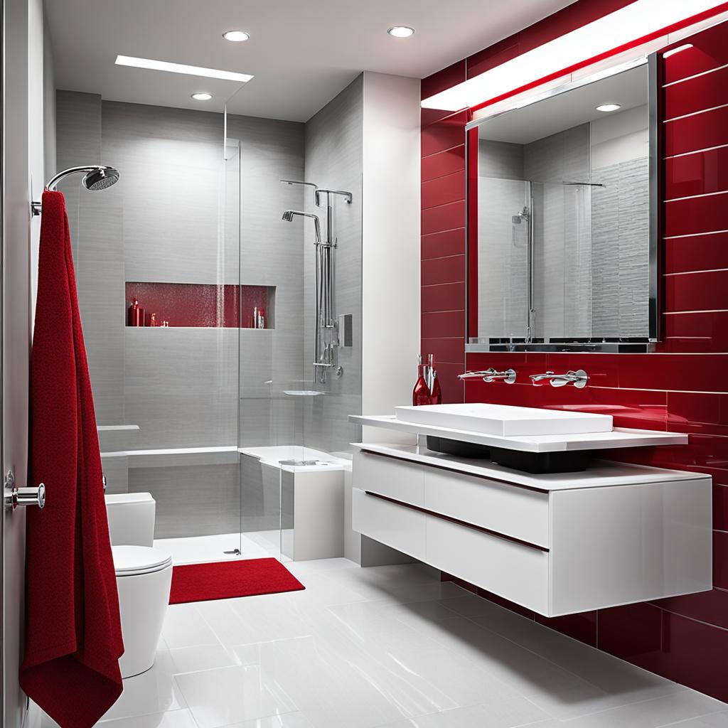 vibrant red bathroom design