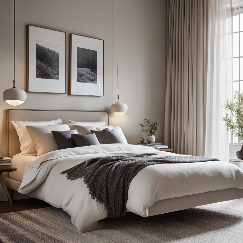 Beige and white bedroom with textured accents