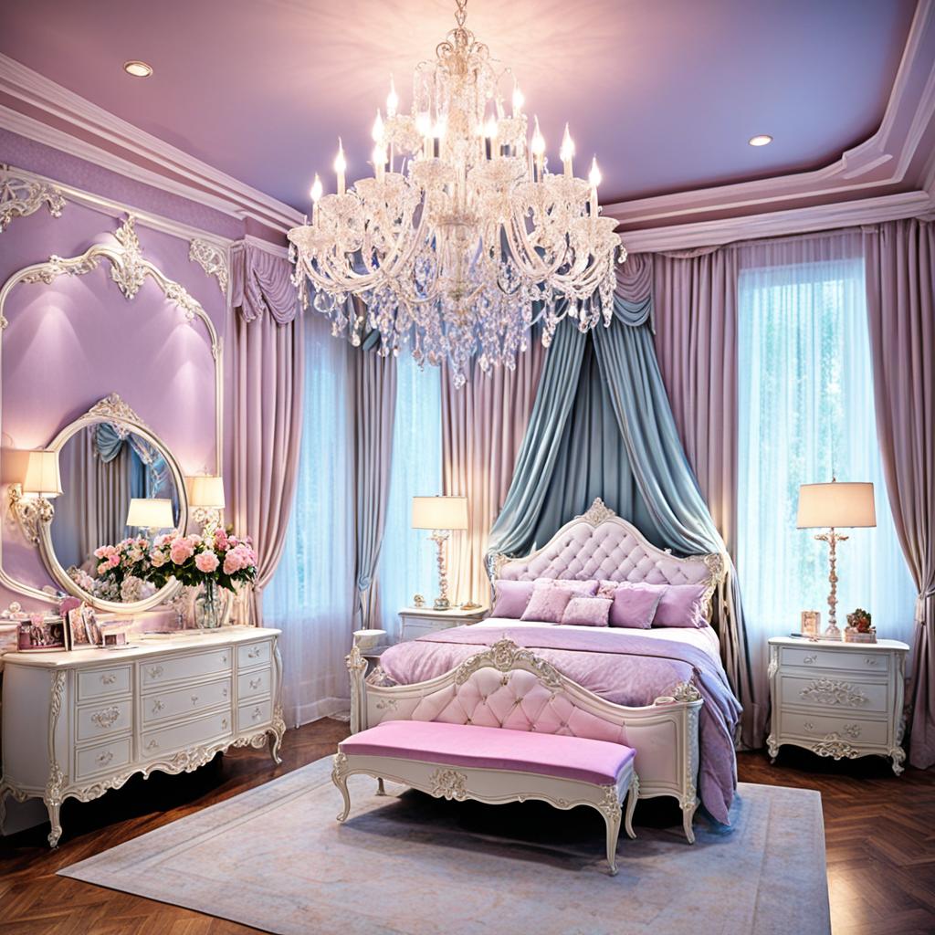 Crystal chandeliers in a princess bedroom