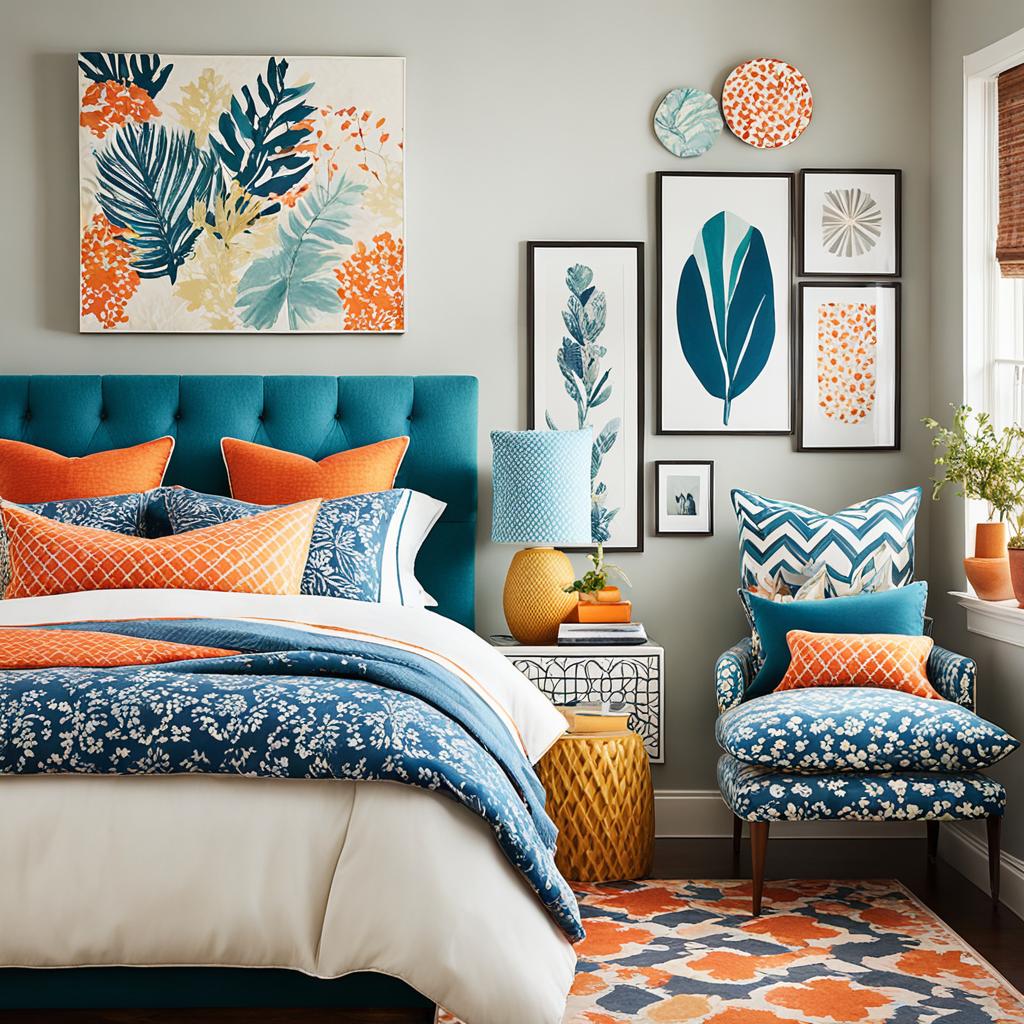 Eclectic bedroom with mixed patterns and textures