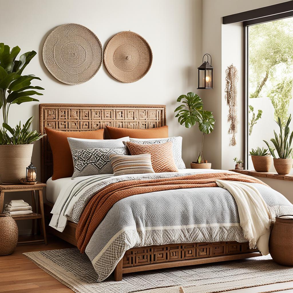 Layered textures in global inspired bedroom