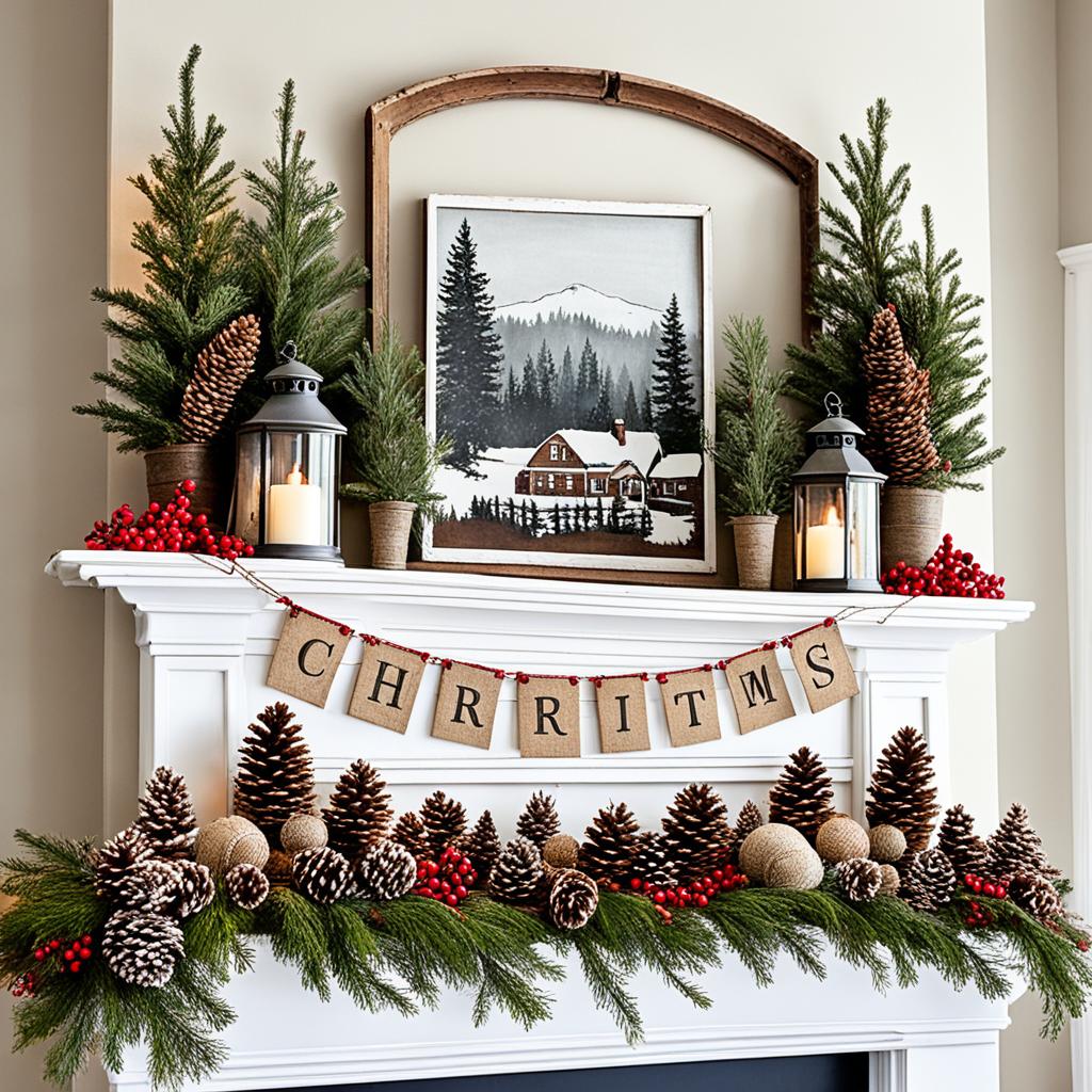 Rustic farmhouse Christmas mantel garlands