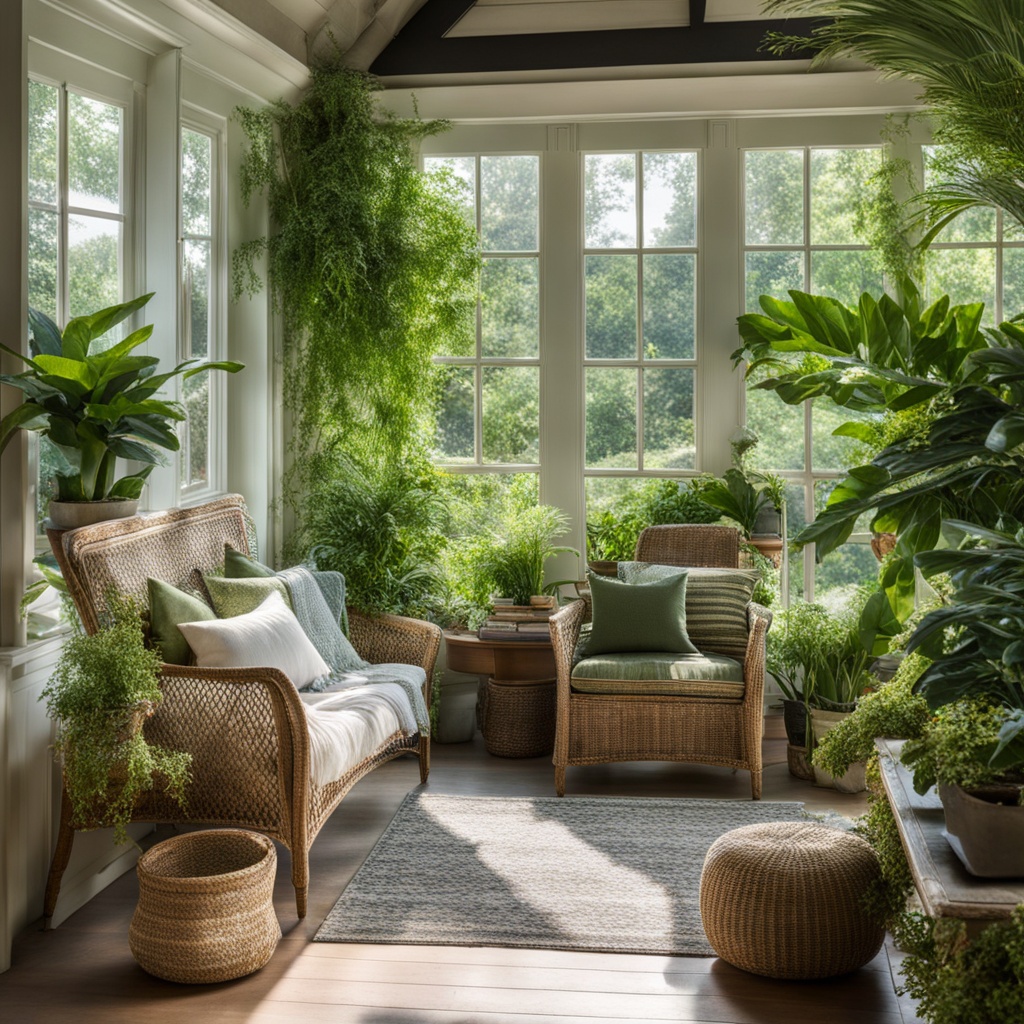 Sunroom book nook with plants